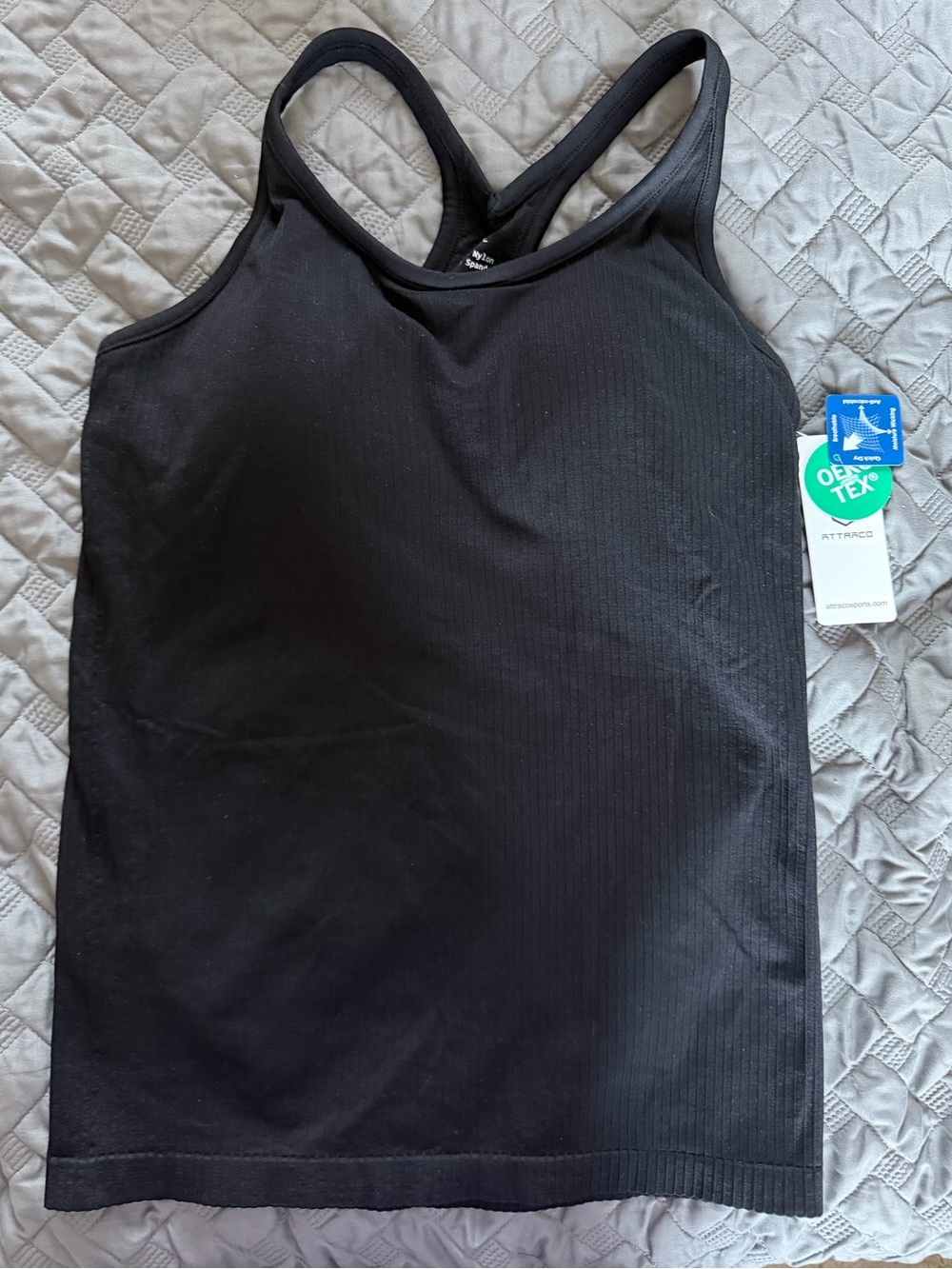 NWT ATTRACO Black Ribbed Seamless Tank Top with Built-in Bra